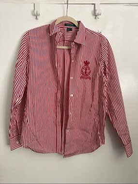 Ralph Lauren Red and White Striped Button-Down